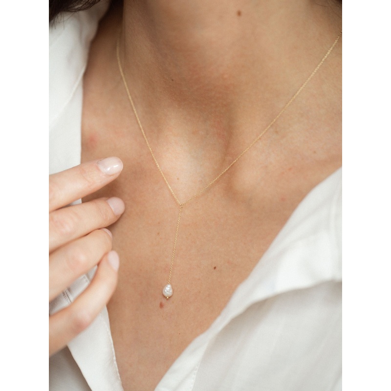 Sofia Perla Lariat Necklace | 14K Gold