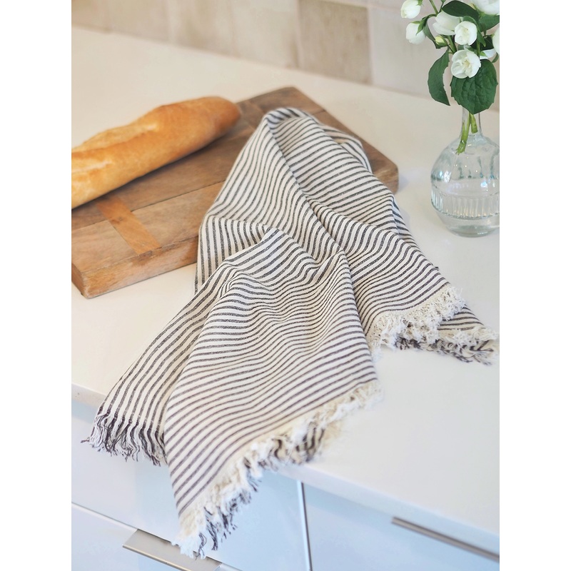 Fringed Blue Stripe Tea Towel
