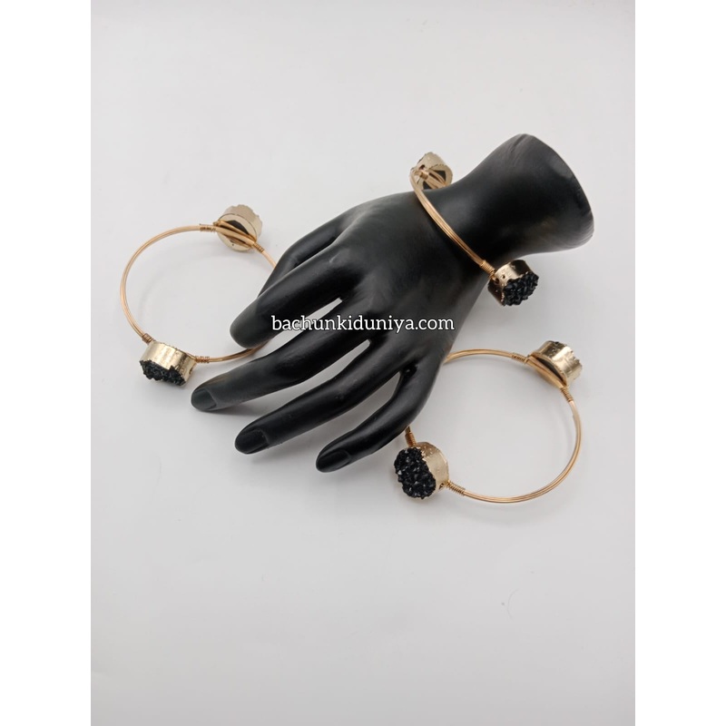 3 Bangles  Black Druzy Stone Style