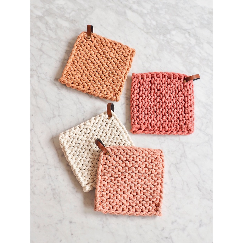 Crocheted Pot Holder w/ Leather Loop