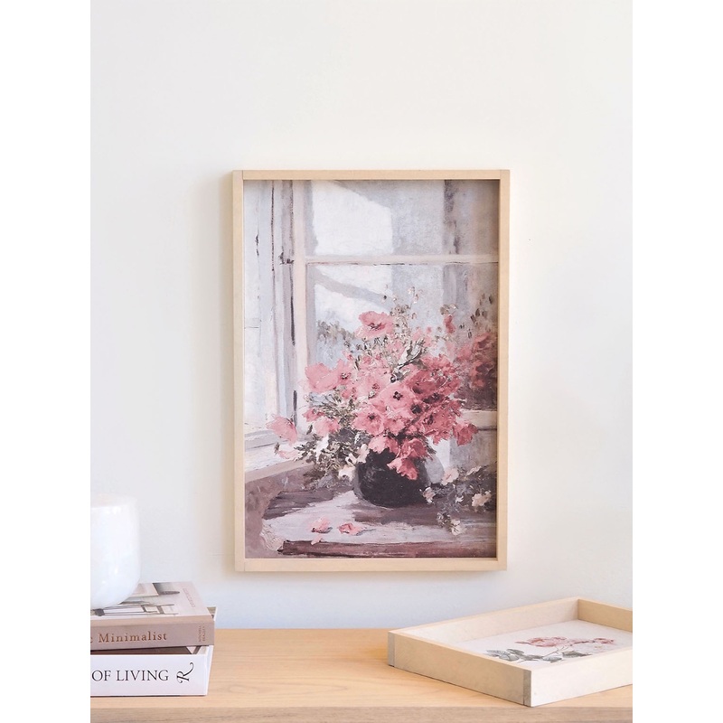 Pink Flowers by Window Framed Print 19×13