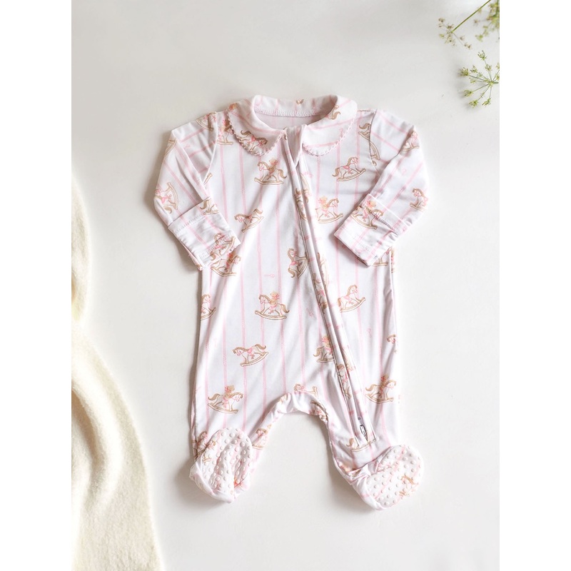 Rocking Horse Pink Peter Pan Zipper Footie