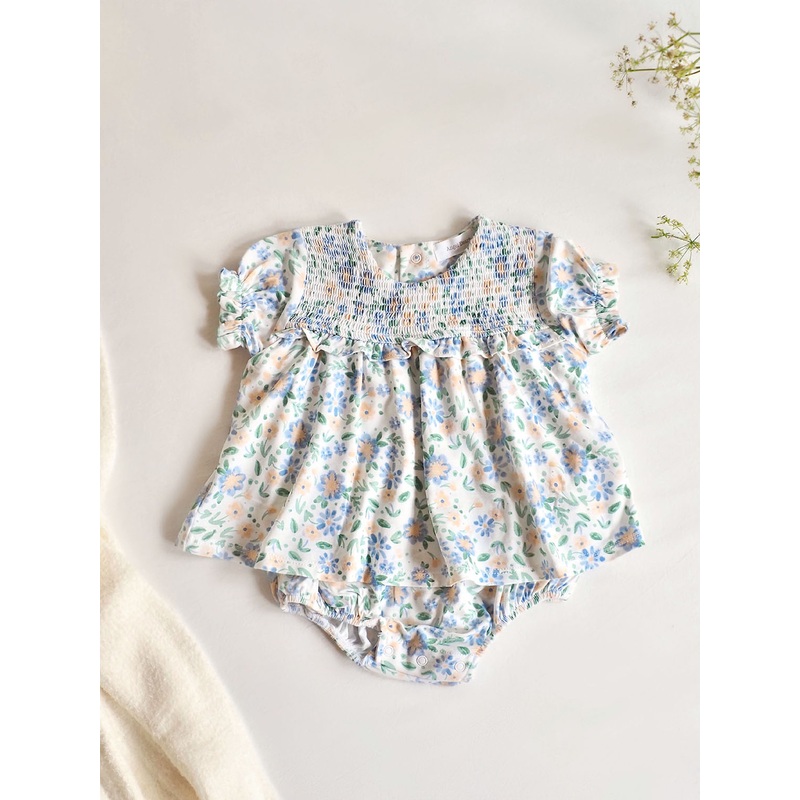 Veronical Floral Smocked Ruffle Bubble w/ Skirt