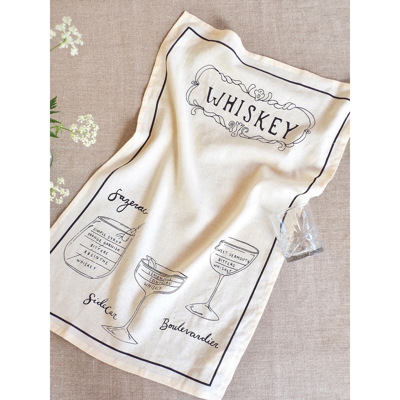Whiskey Recipes Tea Towel