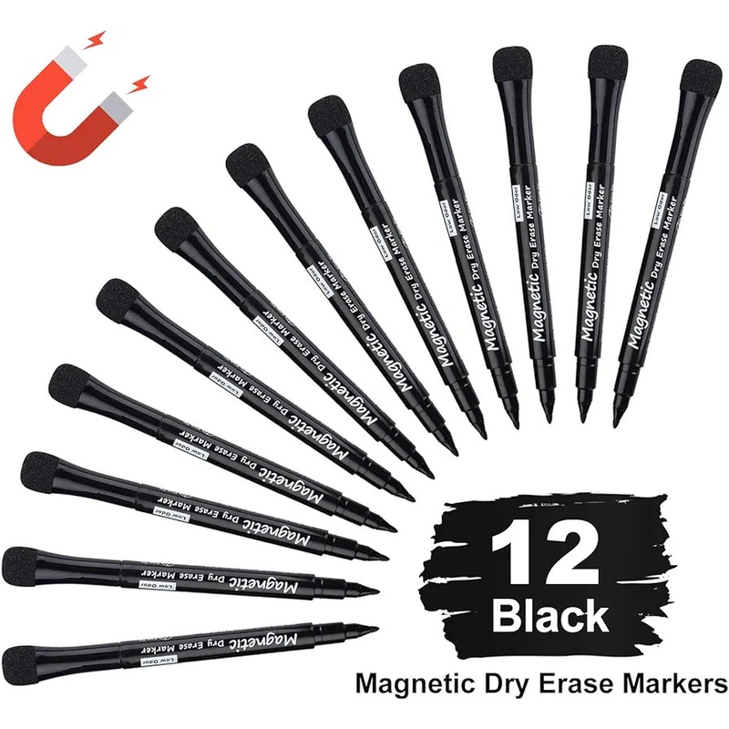 Dry Erase Magnetic Black Markers ( Pack of 12 )