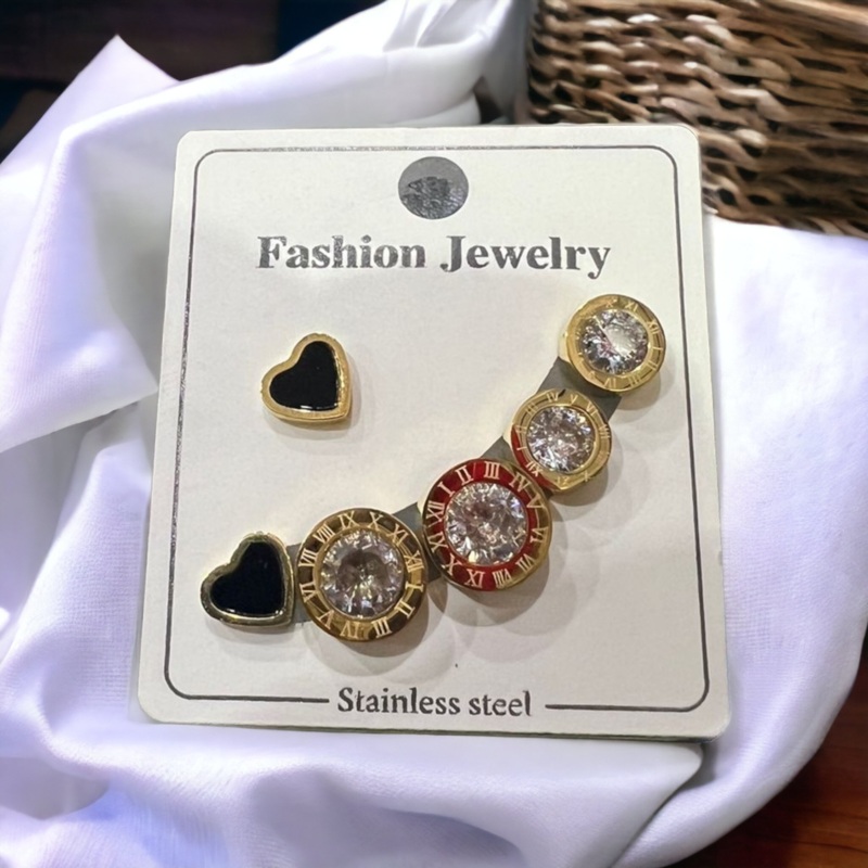 Stainless Steel 3 Pair Studs