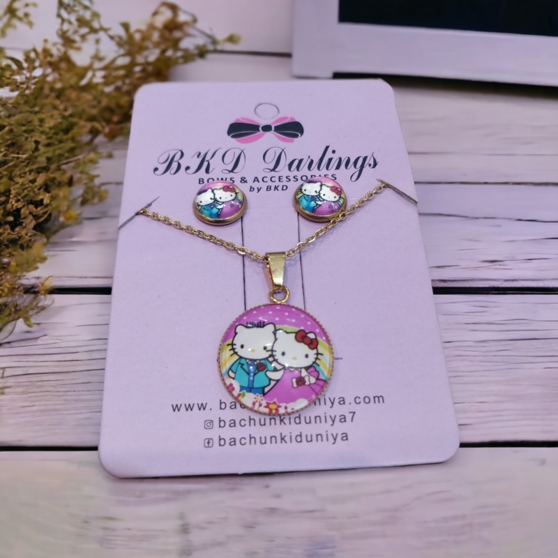 Twin kitty stainless steel necklace for