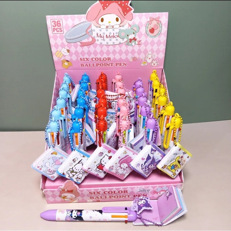 Sanrio Six Colour Rainbow Pen With Mini Note Book