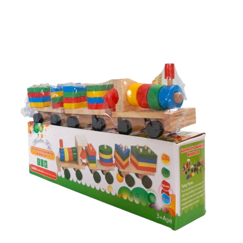 Wooden Geometric Building Block Train