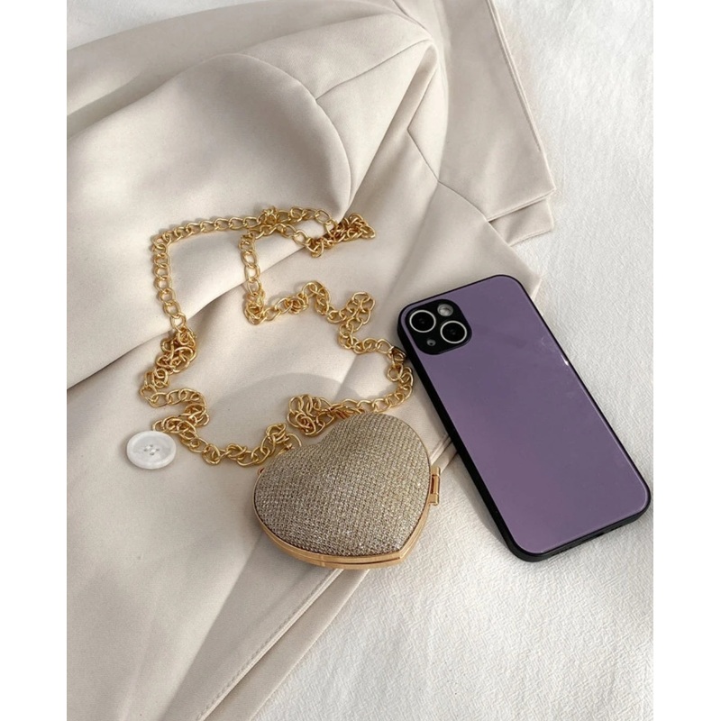 Sparkling Rhinestone Mini Heart Shape Metal Bag