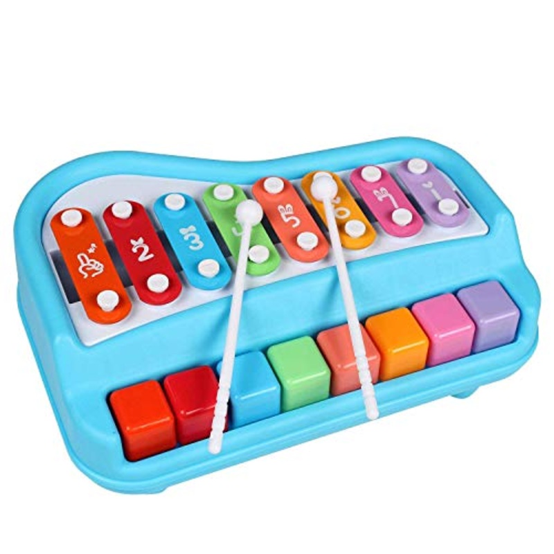8 Tone Xylophone Learning Toys Kids Educational Knock Playing 2 in 1 Colorful Plastic Percussion Piano Toy (Multi Color)