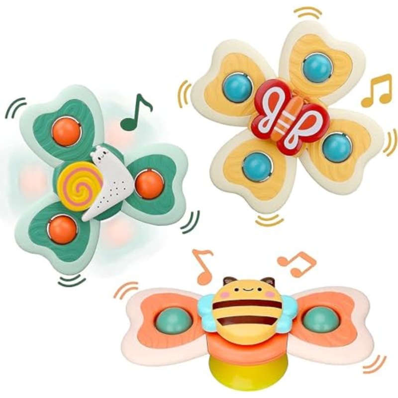 Baby Products Bath Toys Suction Cup Spinner Toy | Set of 3 | for Baby Boys Girls | Pop up Waterproof Suction Cup Spinning Top Rotating Montessori Learning Toy