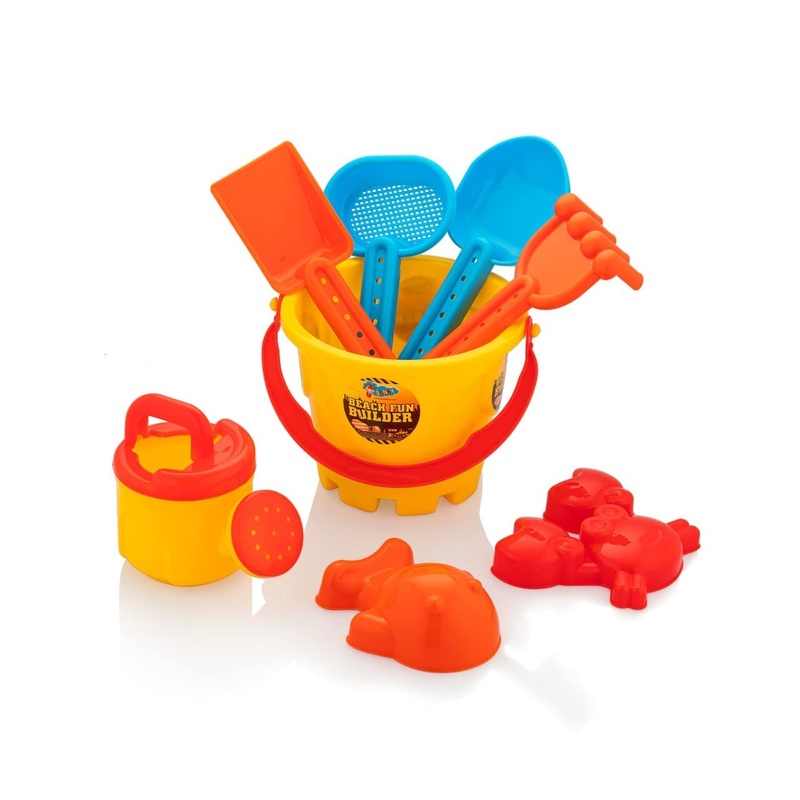 Beach Sand Toys Castle Play Set with Fish, Crab Moulds for Kids & Toddlers, Useful for Gardening & Outdoor Tool Kit (JCB Construction Theme)