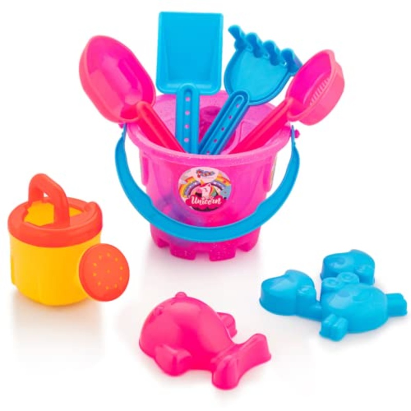 Beach Sand Toys Castle Play Set with Fish, Crab Moulds for Kids & Toddlers, Useful for Gardening & Outdoor Tool Kit (Unicorn Castle Beach Theme)