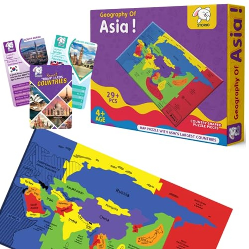 EVA Foam Asia Map Puzzles for Kids with Trump Fact Cards for Playing Learning & Educational Toys – Jigsaw Puzzles for Kids Ages 4-8 – Gift for 4, 5, 6, 7, 8 Year Old Boys & Girls