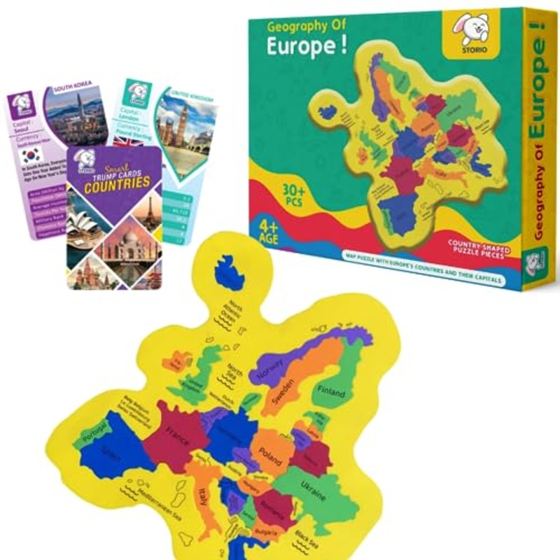 EVA Foam Geography of Europe Map Puzzles for Kids With Trump Fact Cards For Playing Learning & Educational Toys – Jigsaw Puzzles for Kids Ages 4-8 – Gift for 4, 5, 6, 7, 8 Year Old Boys & Girls
