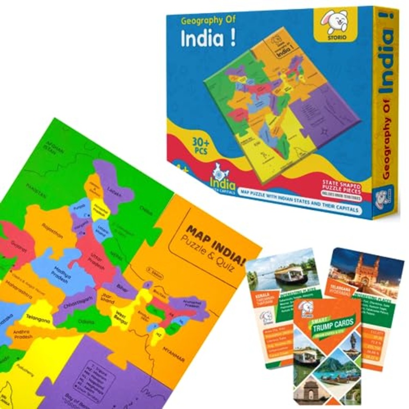 EVA Foam Geography of India Map Puzzles for Kids with Trump Fact Cards for Playing Learning & Educational Toys – Jigsaw Puzzles for Kids Ages 4-8 – Gift for 4, 5, 6, 7, 8 Year Old Boys & Girls