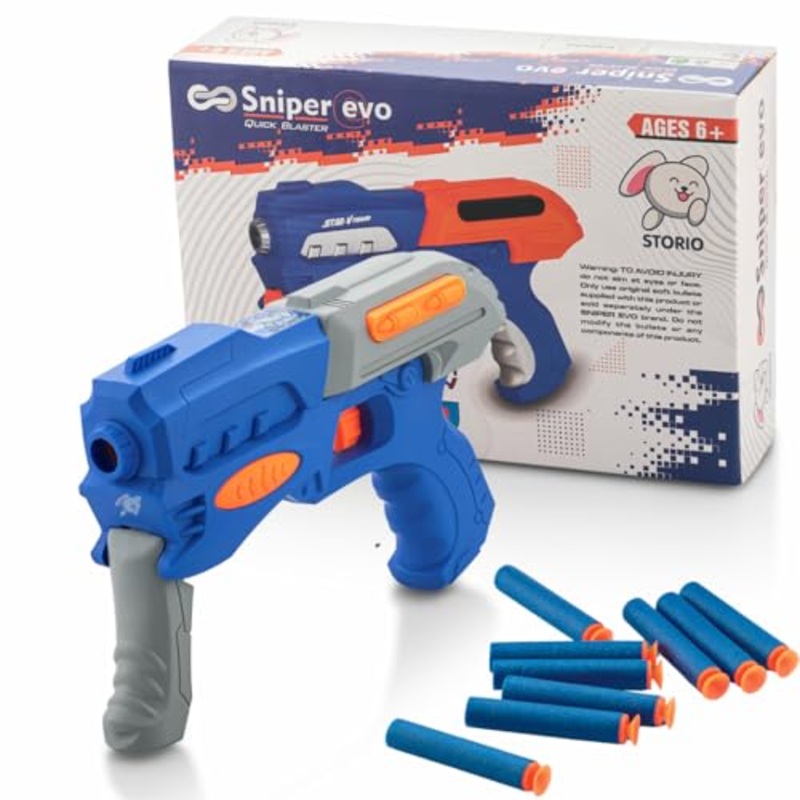 EVO Sniper Hot Fire Gun Toy with 10 Safe Soft Foam Bullets, Fun Target Shooting Battle Fight Game for Kids Boys – Blue
