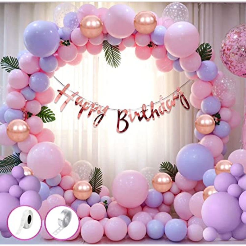 Foil 60Pcs Balloon Set For Girls’ Birthday Decorations – Pink And Purple Theme