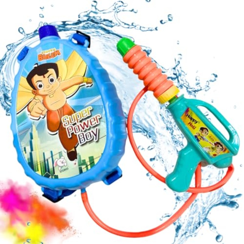 Holi Water Toy Gun with Pressure Mechanism for Long Throw, Back Holding Tank, Back Holding Tank – Chhota Bhim