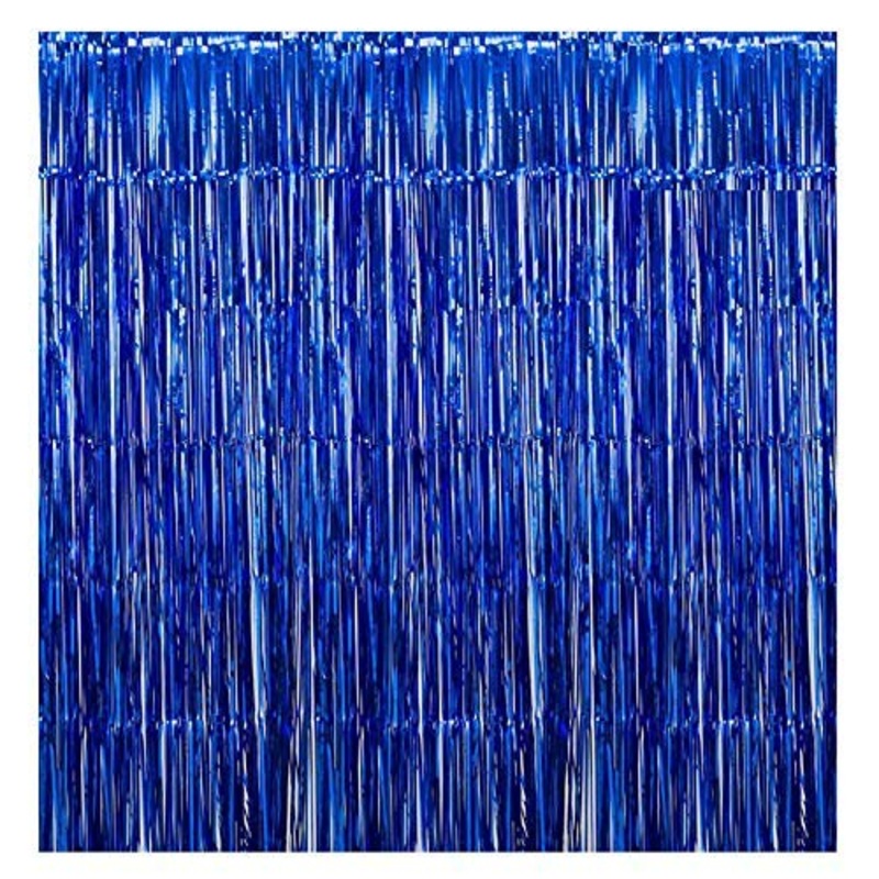 LUXZURY by  Party Planner Foil Metallic Fringe Curtains Birthday Party Celebration, Function Decoration (Blue, Pack of 3)