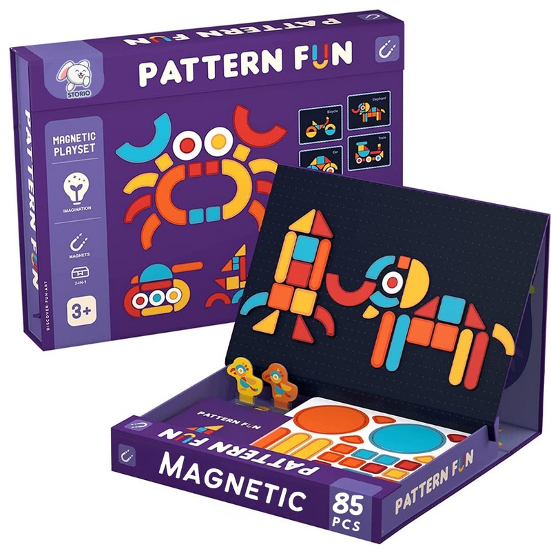 Magnetic Box Series – Pattern Fun Puzzles Toys With Reference Cards and Magnetic Board and Marker To Draw & Play Educational Toy for Kids 2 3 4 Years Boys Girls Montessori Gift Fun & Play for Baby (85+ Magnet Pcs)
