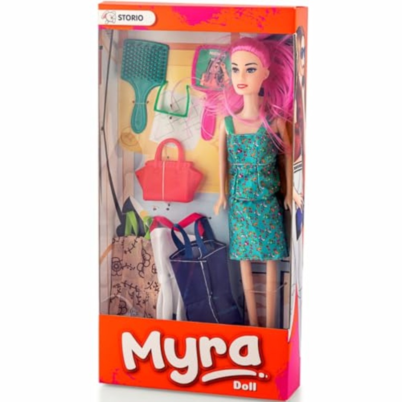 Myra Doll Beautiful Dazzling Doll Toy with Moveable Arms & Legs for Girls (Doll with Accessories) – Green Dress