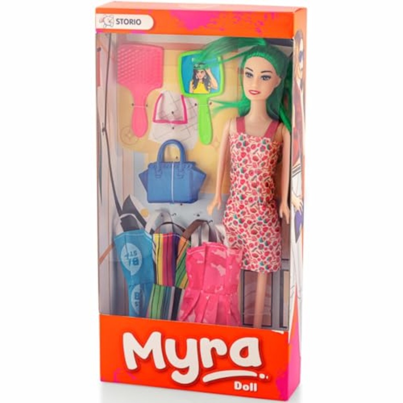 Myra Doll Beautiful Dazzling Doll Toy with Moveable Arms & Legs for Girls (Doll with Accessories) – Pink Dress
