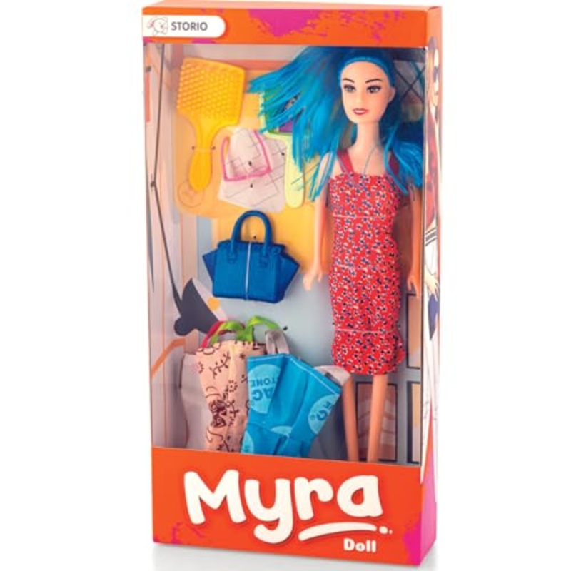 Myra Doll Beautiful Dazzling Doll Toy with Moveable Arms & Legs for Girls (Doll with Accessories) – Red Dress