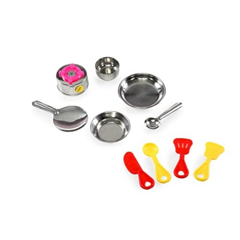 Welcome Kitchen Set – 10 Pieces Cute Mini Toy Kitchen Stainless Steel Utensils Non Toxic Indian Kitchen Set for Girls Age 3 Years Plus no Sharp Edges