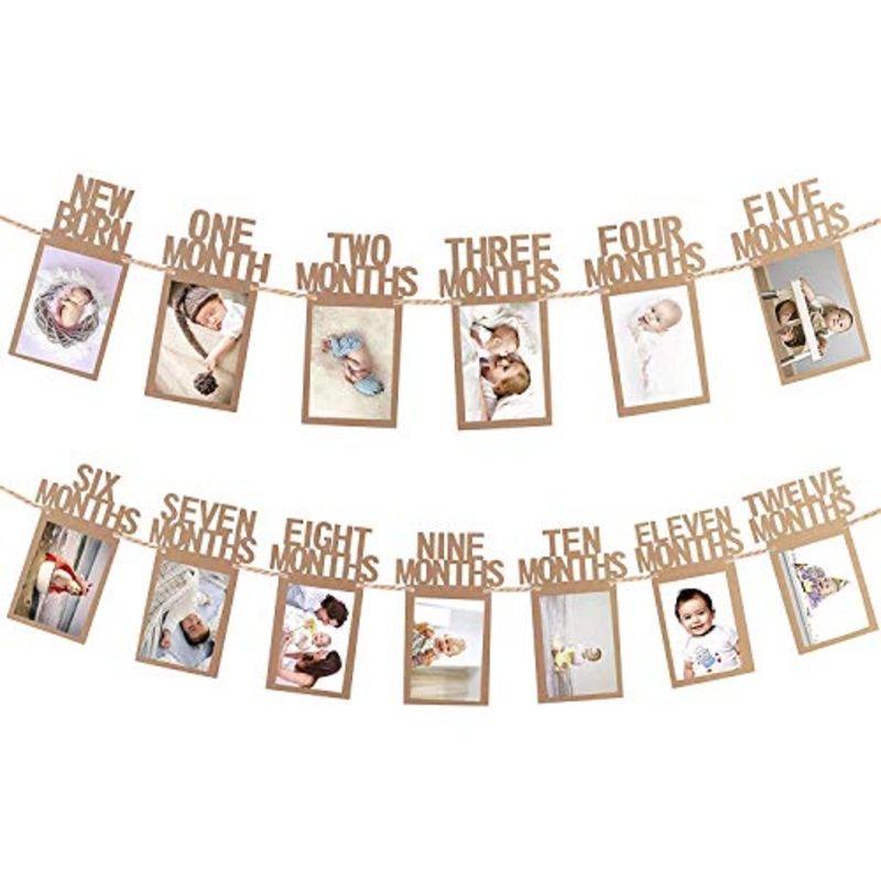 1-12 Month Photo Frame Banner – Paper Banner For First Birthday|Baby Photo Frame 0 To 12 Months|Newborn Photo Banner For First Year Celebration (Cardstock), Multi