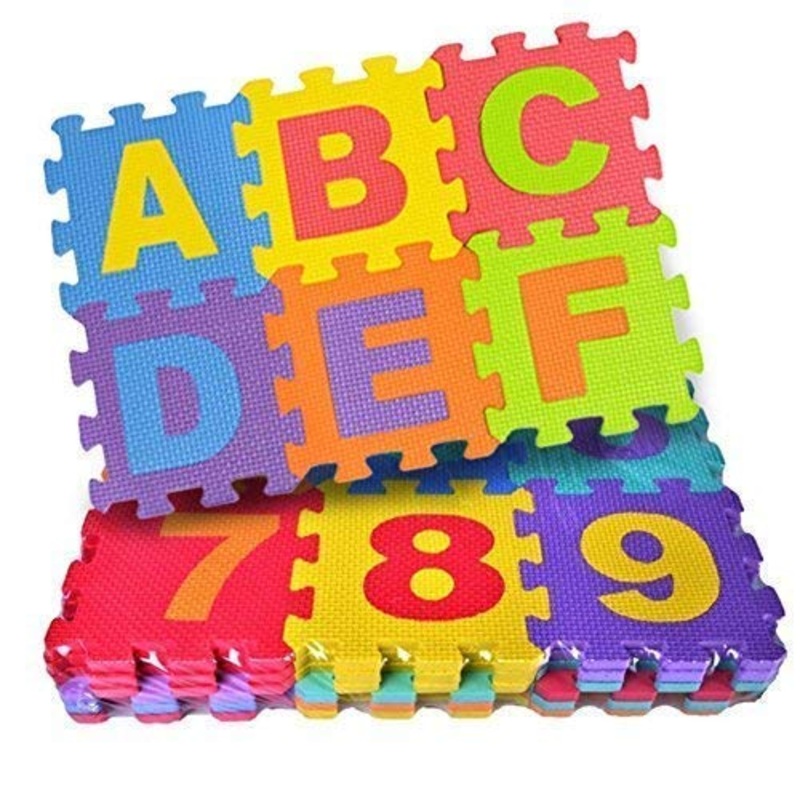 36 Pieces Mini Puzzle Foam Mat for Kids, Interlocking Learning Alphabet and Number Mat for Kids : Made in India