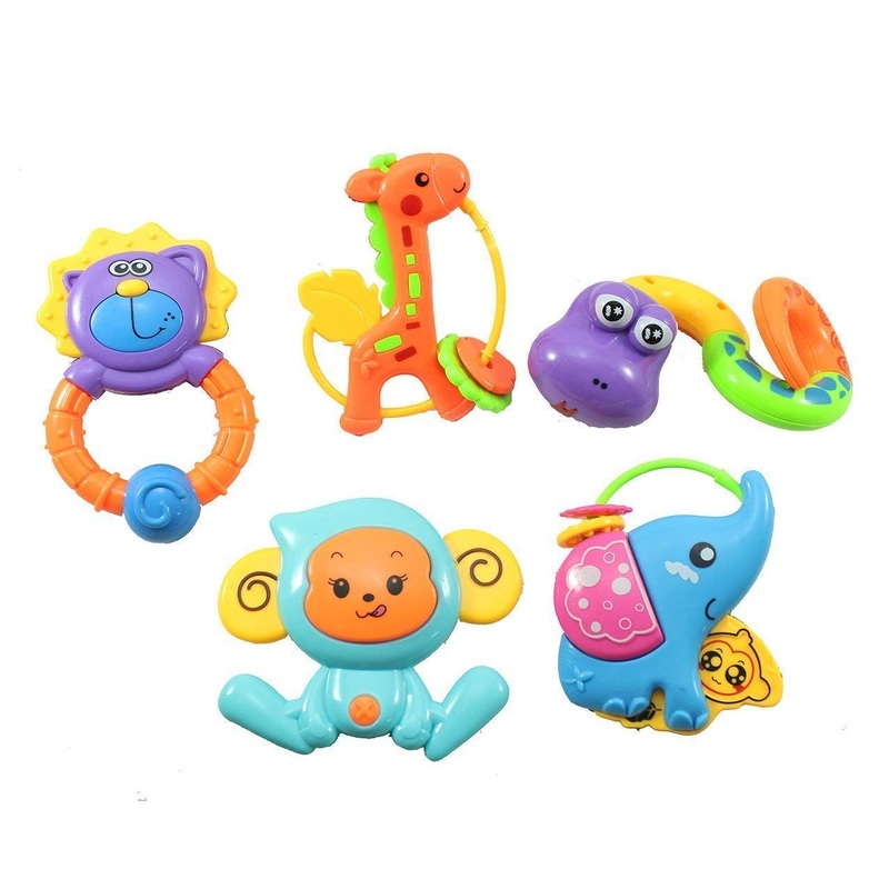 5 Pcs Fully NonToxic 100% Safe Lovely Colourful Rattle for Babies Rattle Toys for Toddler Based On Theme of Jungle Animals. for Baby/Toddler/Infant/Child – Pack of 5 (Multi Color)