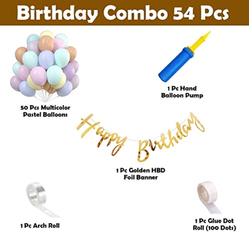 54pcs Rainbow Theme Birthday Decorations |Happy Birthday Decoration Kit for Kids – Pastel Balloons