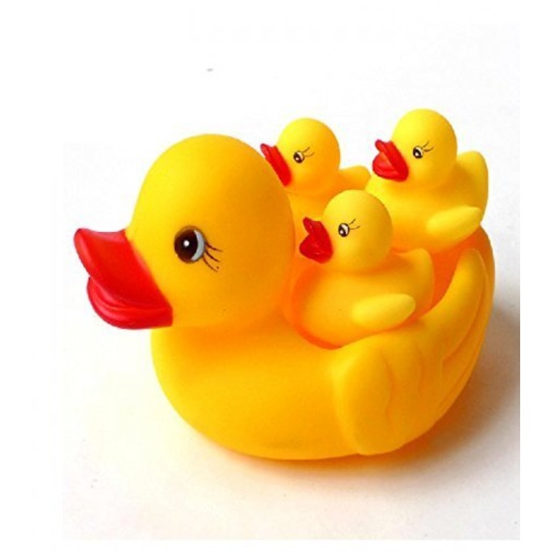 Baby Bathing Rubber Squeaky Ducks Floating Play Water Pool Tub Toys (Yellow) – 4 Pcs