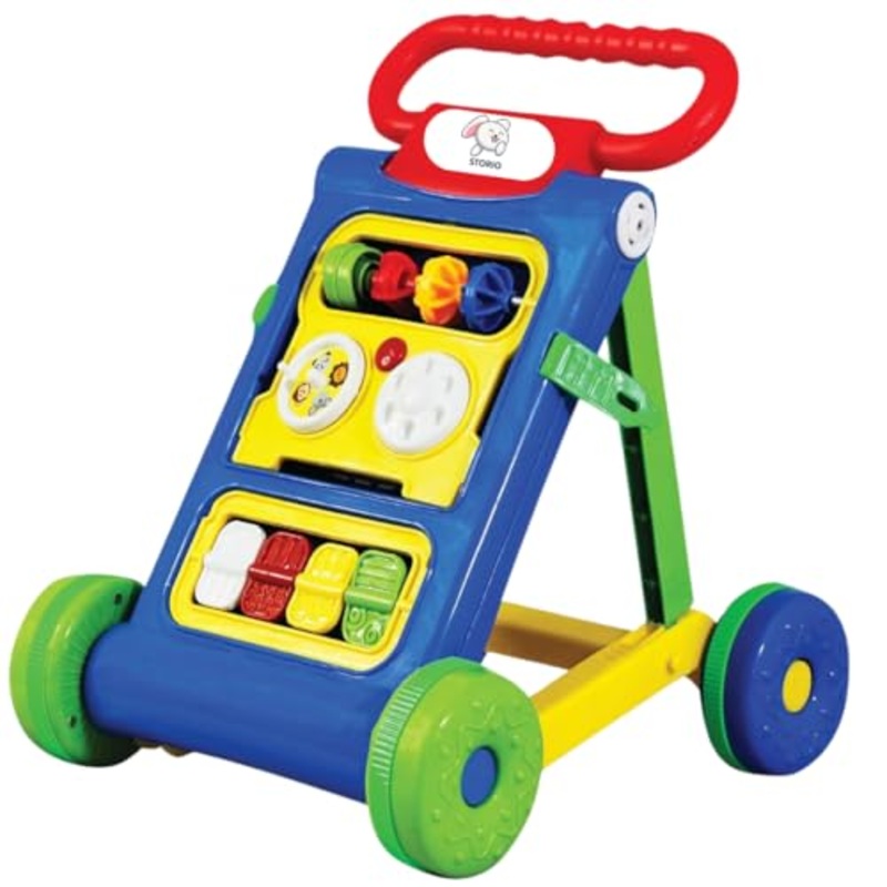 Baby Walker Adjustable Height, Multi-Function Anti-Rollover Folding Walker with Height Adjustable 6-19 Months Baby Walker with Recreational Toy bar (Blue)