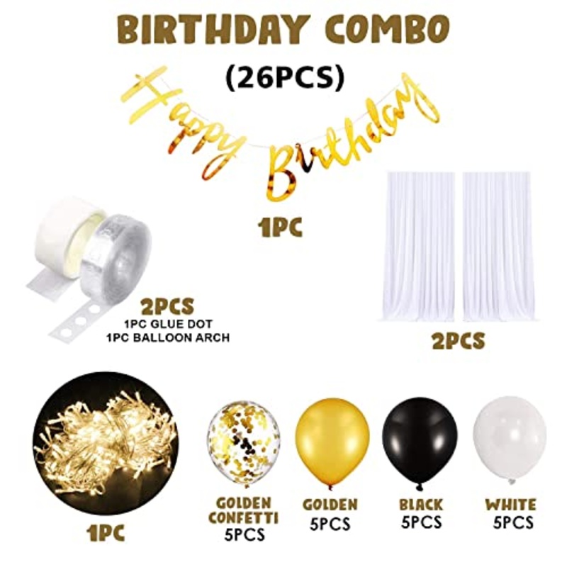 Birthday Decoration Items – Canopy Tent Decor | Happy Birthday Kit with Metallic Balloons Net and Lights | Cabana Tent for Birthday Celebrations – Perfect for Girls Women Husbands Boys
