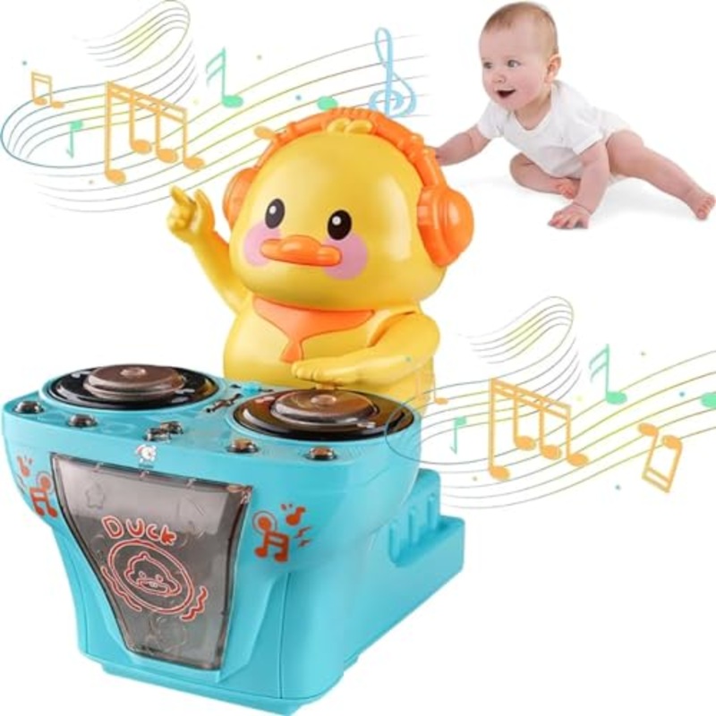 Bump and Go DJ Duck Dancing Toy with Music and Light Activity Play Center Toy 360 Degree Rotating with Flashing Lights Action Toys for Kids