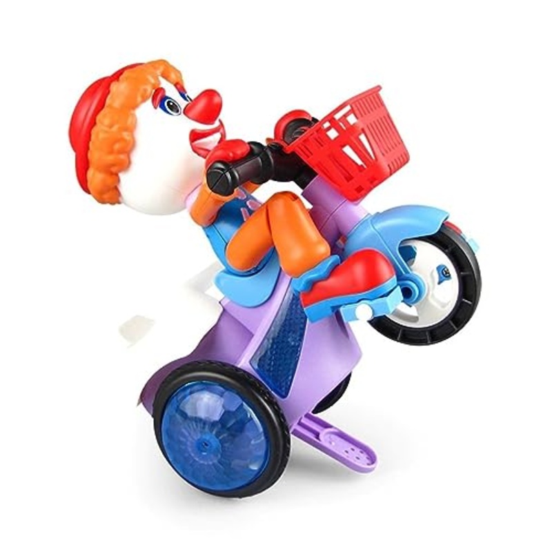 Bump and Go Joker Dancing Tricycle Toy with Music and Light Activity Play Center Toy 360 Degree Rotating with Flashing Lights Action Toys for Kid