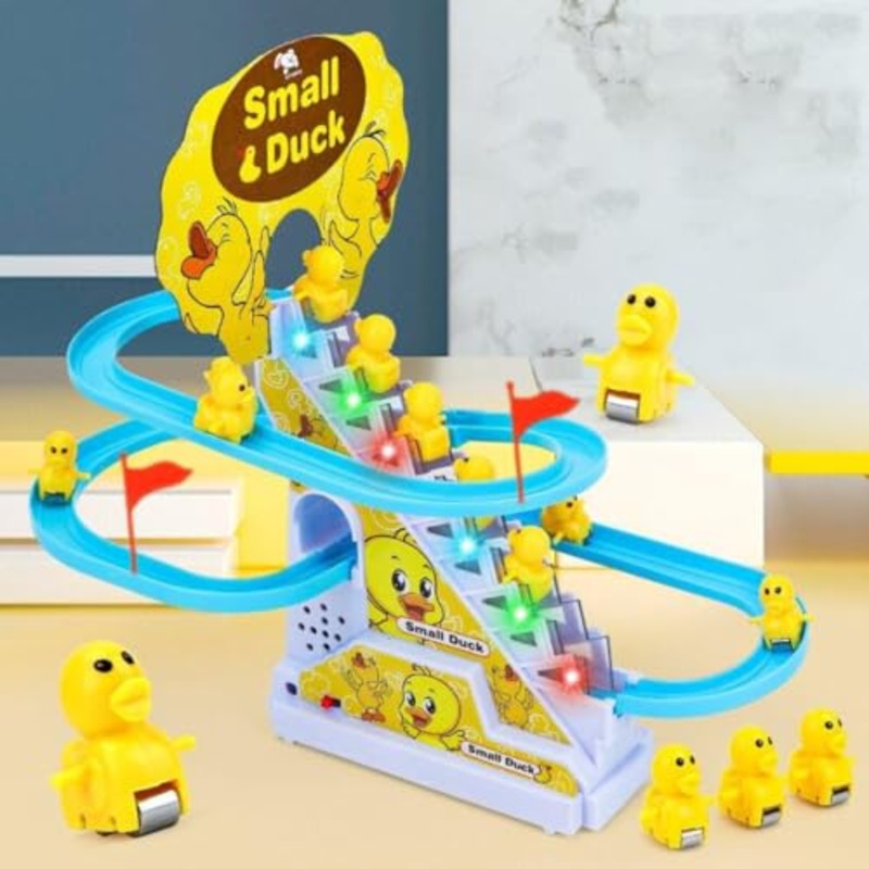 Duck Slide Track Set Toys for Kids – Ducklings Stair Climbing Toys for Kids, Escalator Toy with Lights and Music with 6 Ducks
