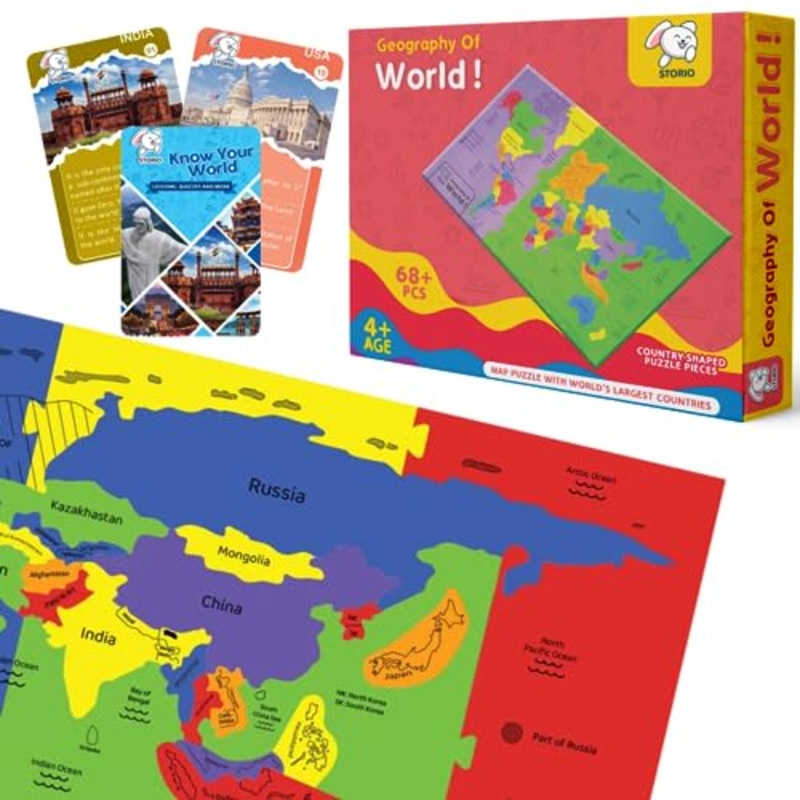 EVA Foam World Map Puzzles for Kids with Trump Fact Cards for Playing Learning & Educational Toys – Jigsaw Puzzles for Kids Ages 4-8 – Gift for 4, 5, 6, 7, 8 Year Old Boys & Girls