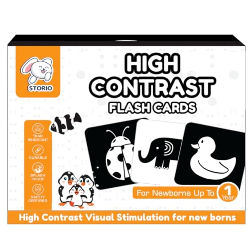 High Contrast Flash Cards for Babies & Infants | Newborn Visual Stimulation & Sensory Development for 0 to 12 Months, 48 Pictures | Best Gift |Travel Friendly
