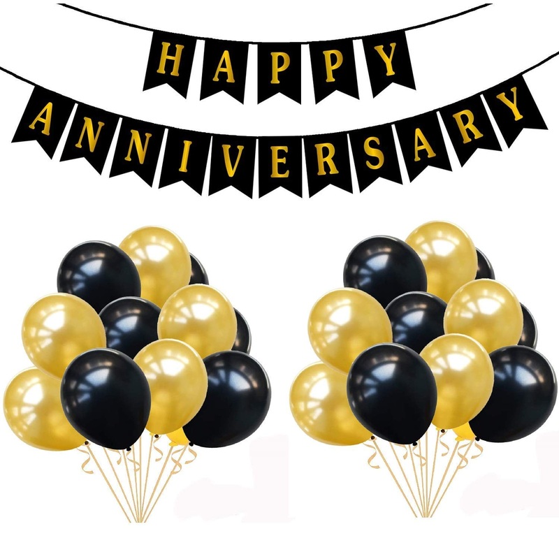 LUXZURY by  Happy Anniversary Banner with 50 Pcs Mattelic Balloon (66Pcs Combo- HA Banner with 50 Mattelic Balloon BG)