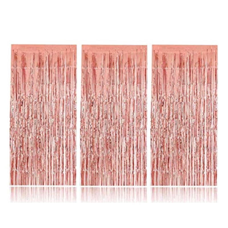 LUXZURY Rose Gold Metallic Tinsel Foil Fringe Curtains for Celebrations and Decorations (3 X 6 ft 10 inches) – Set of 3