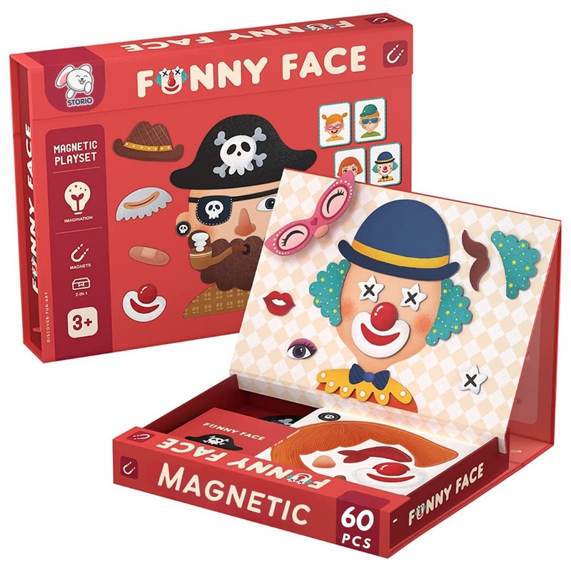 Magnetic Box Series – Funny Faces Puzzles Toys With Reference Cards and Magnetic Board and Marker To Draw & Play Educational Toy for Kids 2 3 4 Years Boys Girls Montessori Gift Fun & Play for Baby (60 Magnet Pcs)