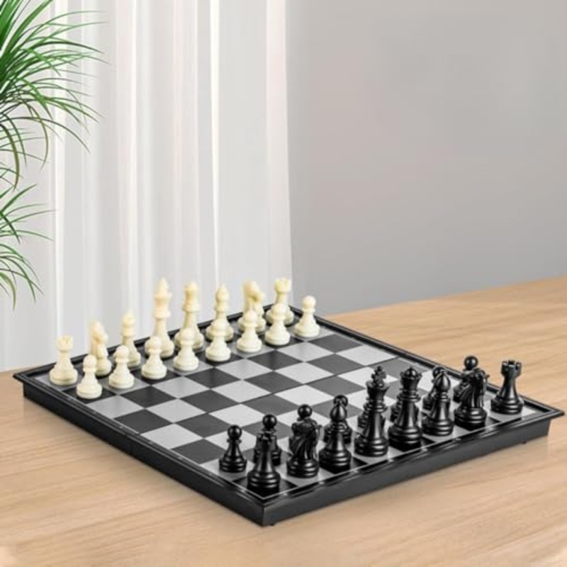 Magnetic Chessboard Game Set with Folding Travel Portable Case Chess Board Set with Folding Chess Board 2 Players Travel Toys for Kids and Adults (Black)