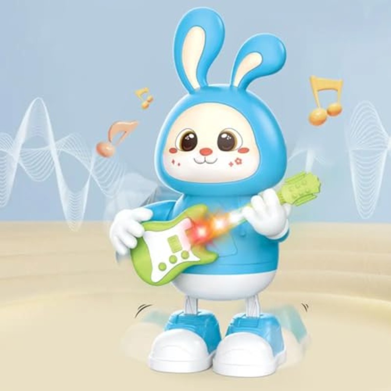 Musical Dancing Rabbit Guitarist Doll Activity Play Center Toy 360 Degree Rotating with Flashing Lights and Bump n Go Action Toys Best Gift for Kids