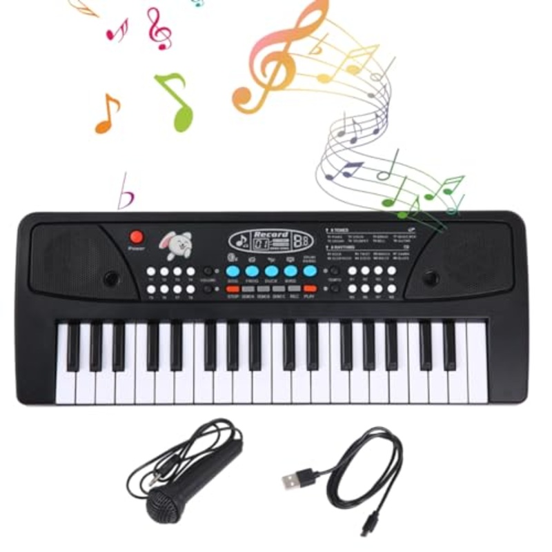 Musical Sound Toys 37 Key Piano Keyboard Toy with Recording and Mic and Adapter for Power | 8 Rhythms 8 Tones 6 Demos Portable Electronic Keyboard Toy Beginners Age 3 to 5 Years Boys Girls