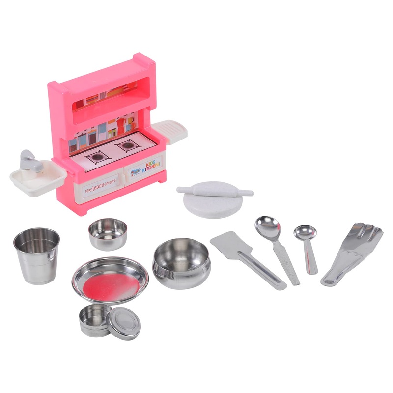 Nano Foodie Kitchenware Set Cute Mini Toy with Unbreakable Stand Made Out of Safe and Non Toxic Plastic Along with Pure Stainless Steel Cooking Accessories for Girls Age 3 Years Plus no Sharp Edges