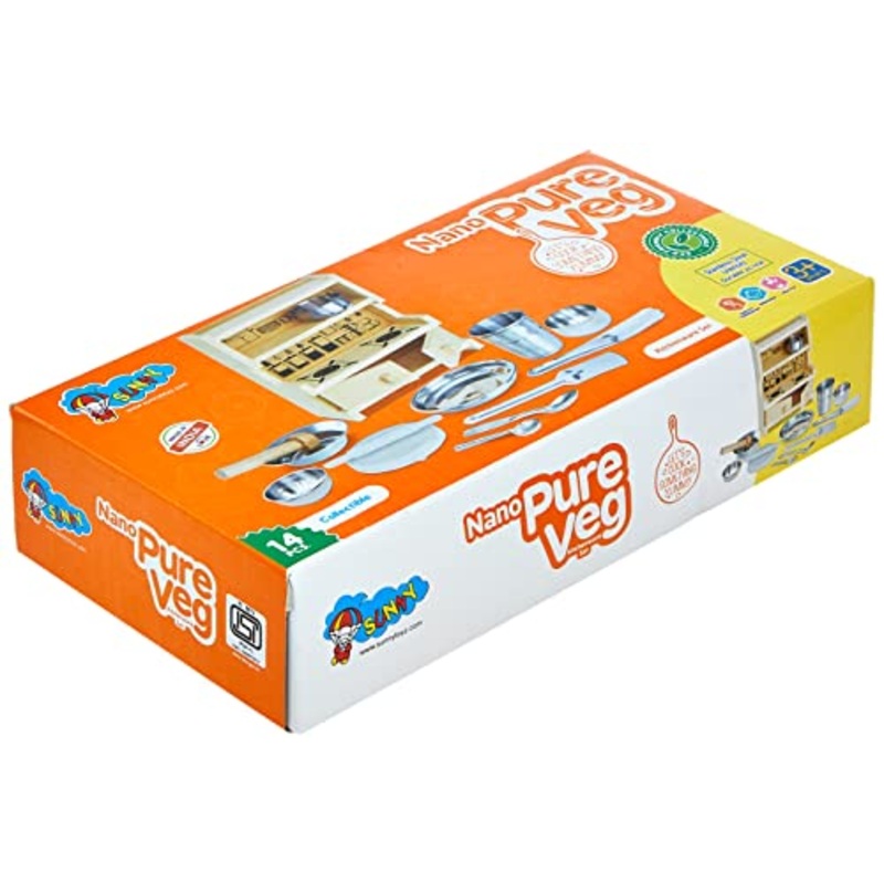 Nano-Pure Veg Kitchenware Pieces Cute Mini Toy Kitchen Set with Unbreakable Stand Made Out of Safe and Non Toxic Plastic Along with Pure Stainless Steel Cooking Accessories for Girls Age 3 Years Plus